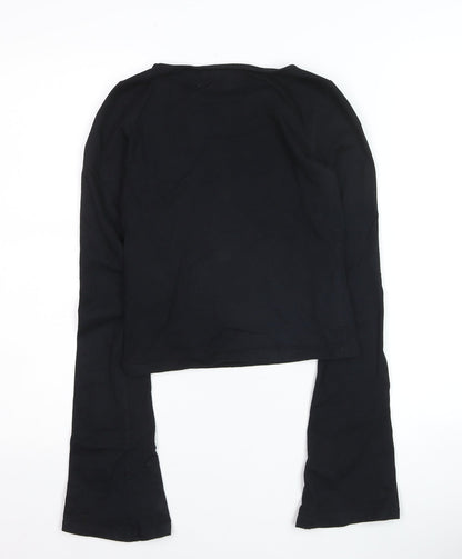 Motel Girls Black XXS Cropped Long Sleeve Graphic T-Shirt