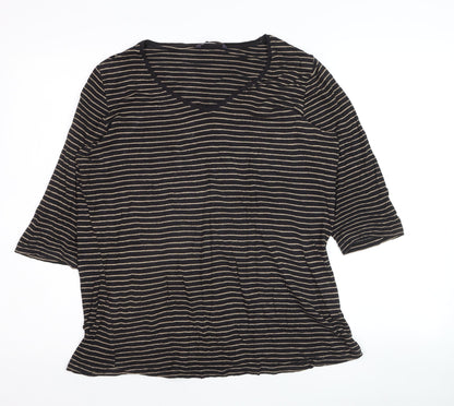 Marks and Spencer Womens Black Striped Jersey V-Neck Top Size 12