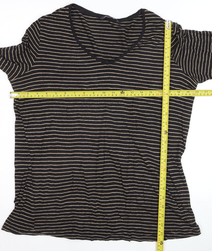 Marks and Spencer Womens Black Striped Jersey V-Neck Top Size 12