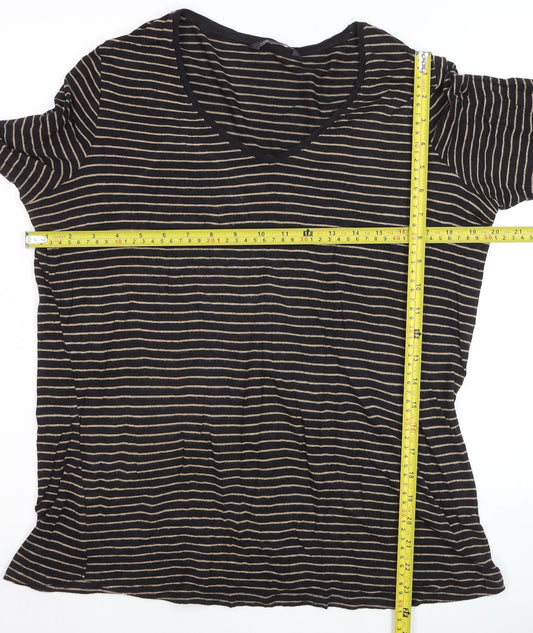 Marks and Spencer Womens Black Striped Jersey V-Neck Top Size 12