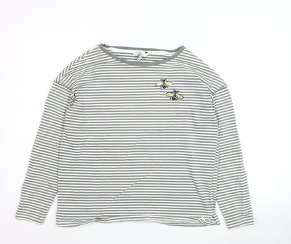 Joules Womens Grey Striped Bee Embroidered Cotton Long Sleeve T-Shirt UK 10
