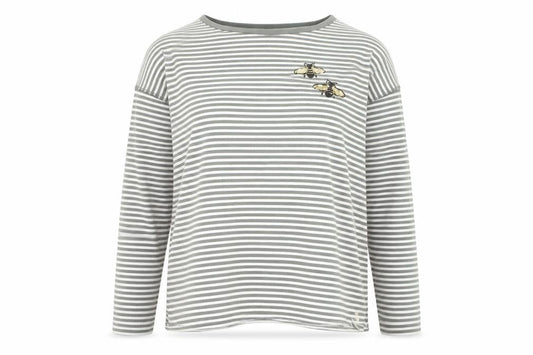 Joules Womens Grey Striped Bee Embroidered Cotton Long Sleeve T-Shirt UK 10