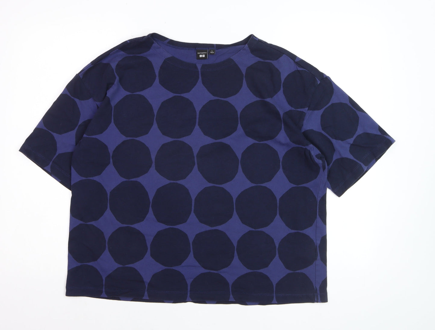 Uniqlo x Marimekko Women's Blue Polka Dot T-Shirt Size L Cotton