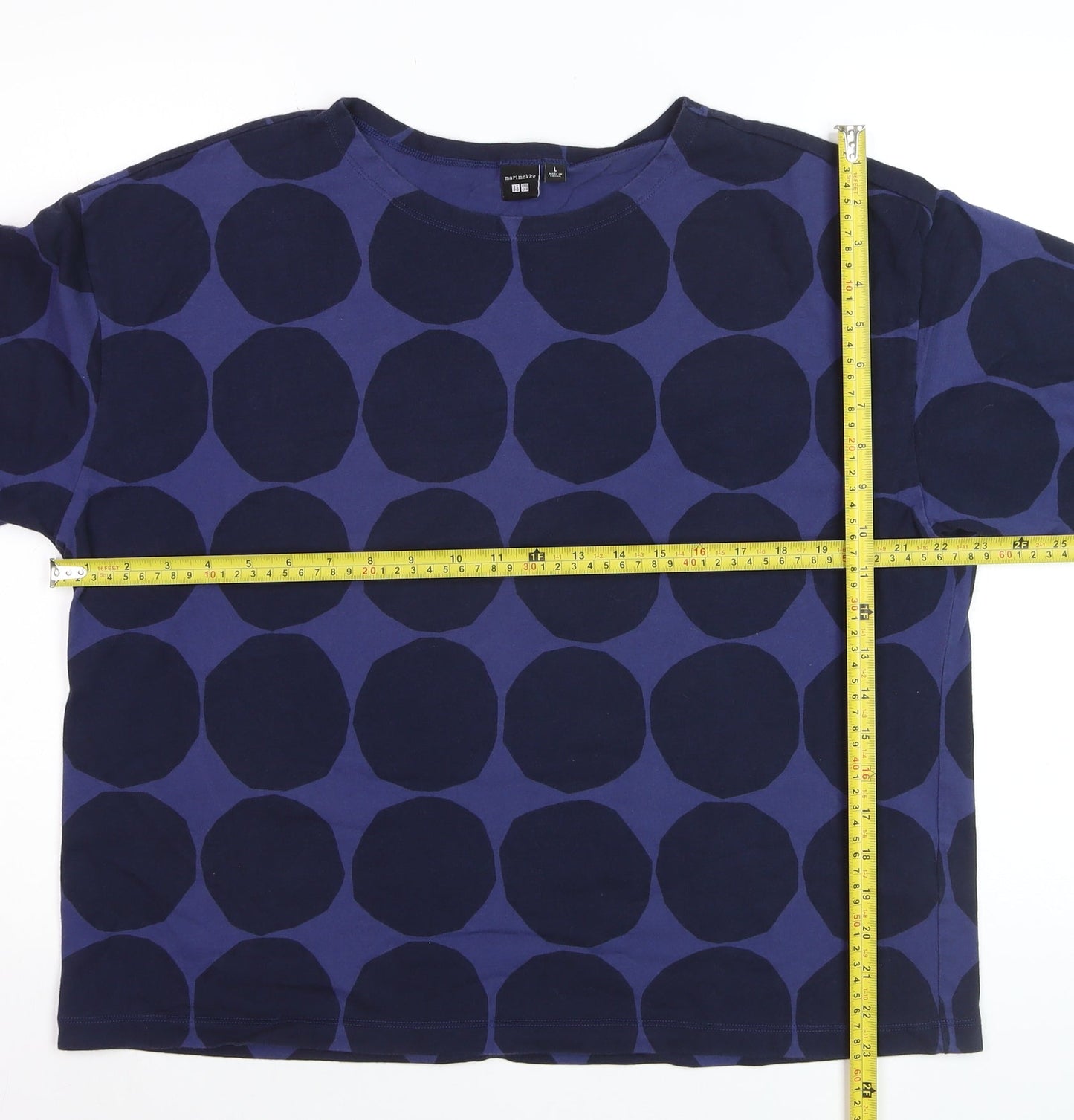 Uniqlo x Marimekko Women's Blue Polka Dot T-Shirt Size L Cotton
