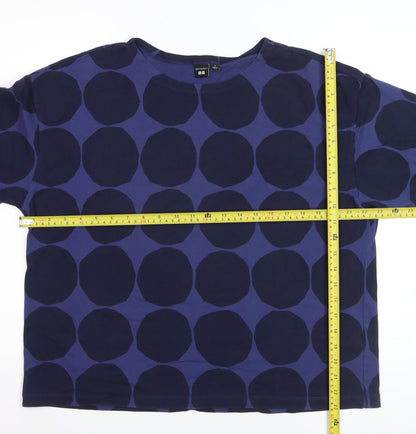 Uniqlo x Marimekko Women's Blue Polka Dot T-Shirt Size L Cotton