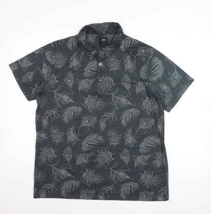 Burton Menswear London Men's Grey Floral Polo Shirt Size L