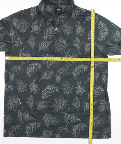 Burton Menswear London Men's Grey Floral Polo Shirt Size L