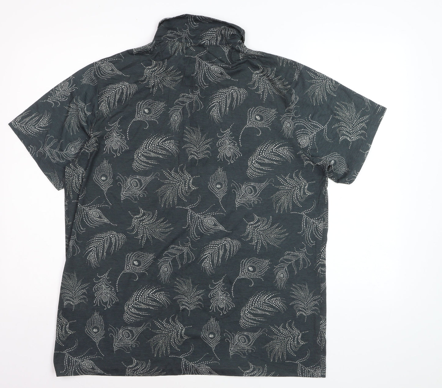 Burton Menswear London Men's Grey Floral Polo Shirt Size L