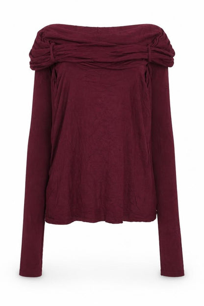 Yggdrazil Women's Red Off Shoulder Long Sleeve Tunic Blouse M
