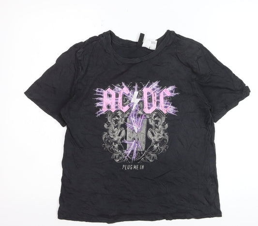 H&M Girls Black AC/DC Band T-Shirt XS Rock Graphic Cotton Top