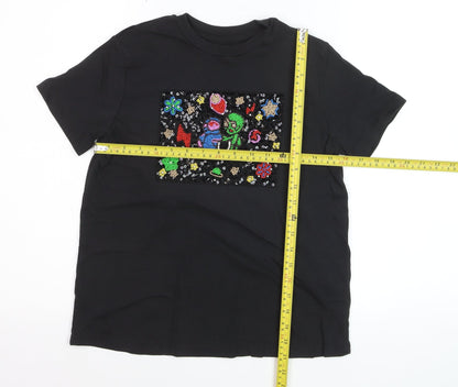 UTERQUE Girls Black Beaded Space Graphic Short Sleeve T-Shirt S