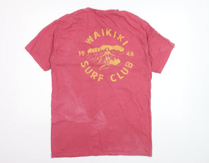 Malibu Shirts Men's Pink Waikiki Surf Club Cotton T-Shirt Medium