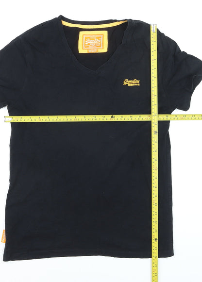 Superdry Men's Black V-Neck Orange Label Cotton T-Shirt Size M
