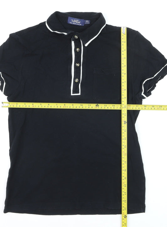 Topman Men’s Black Short Sleeve Cotton Polo Shirt Size M