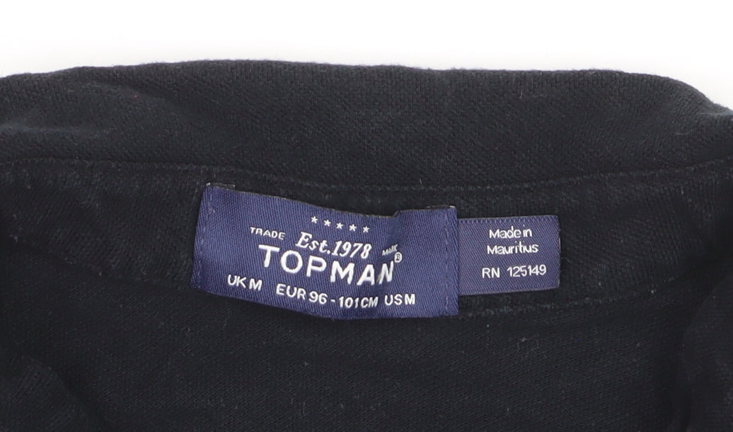 Topman Men’s Black Short Sleeve Cotton Polo Shirt Size M