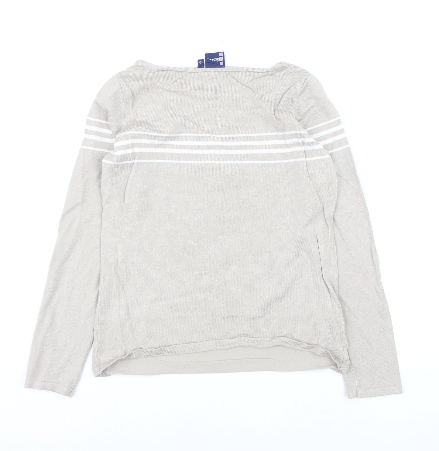 Dash Women Beige Striped Long Sleeve Lightweight Knit Jumper Size 10