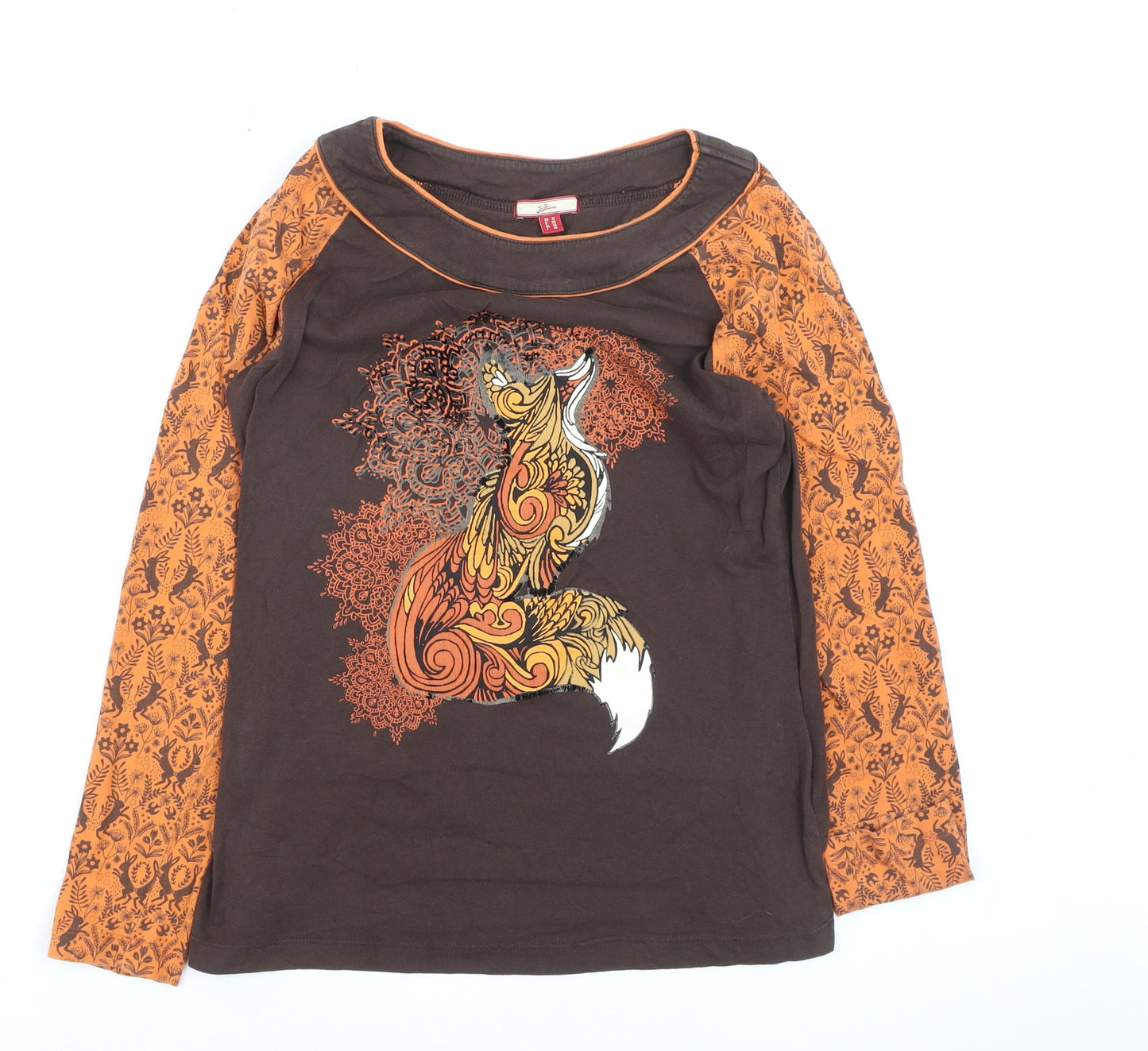 Joe Browns Womens Brown Long Sleeve Fox Print Cotton T-Shirt Size 12