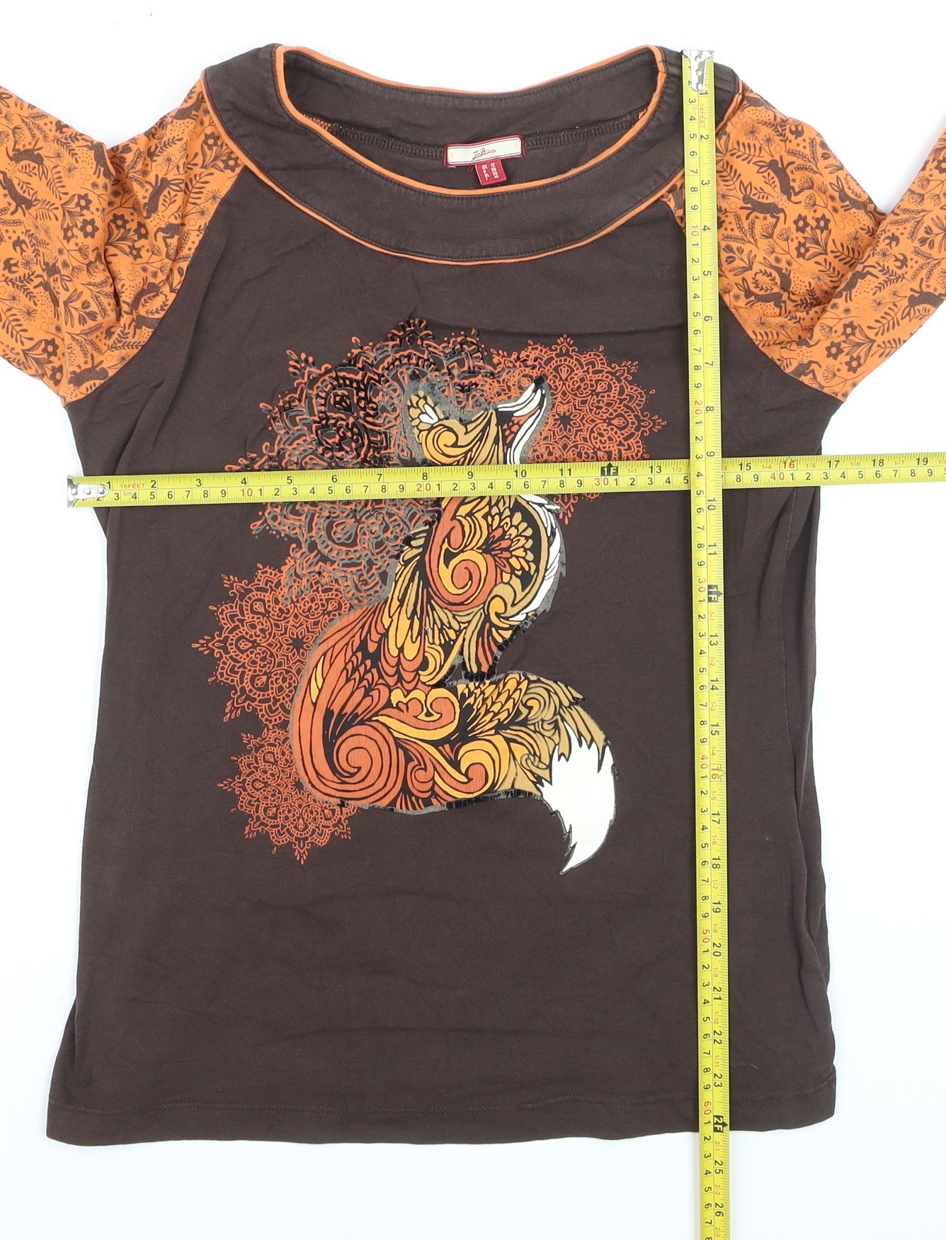 Joe Browns Womens Brown Long Sleeve Fox Print Cotton T-Shirt Size 12