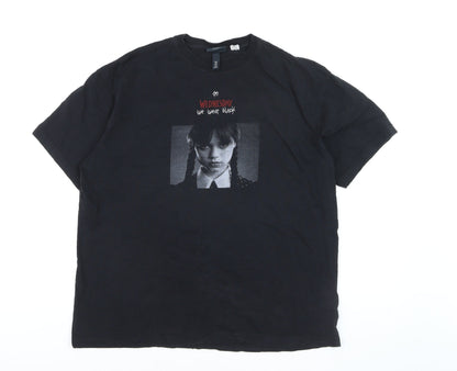 H&M Women’s Black Wednesday Addams Relaxed Fit Cotton T-Shirt Size 14