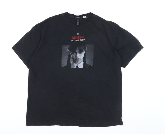 H&M Women’s Black Wednesday Addams Relaxed Fit Cotton T-Shirt Size 14