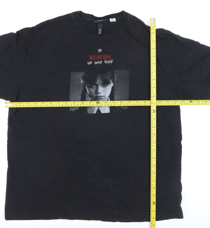 H&M Women’s Black Wednesday Addams Relaxed Fit Cotton T-Shirt Size 14