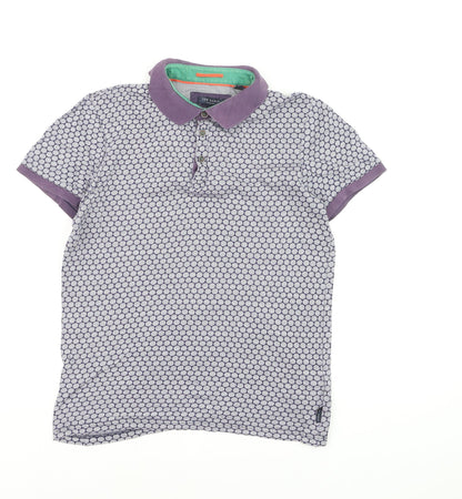 Ted Baker Men’s Purple Geometric Cotton Polo Shirt Size S