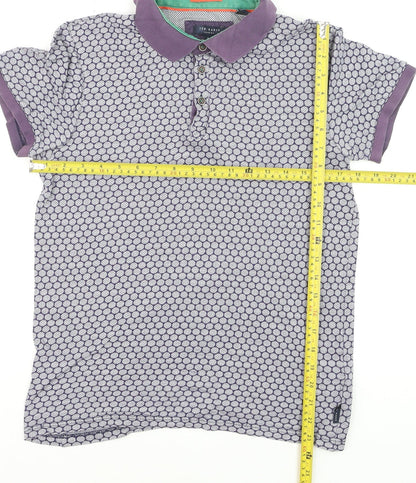 Ted Baker Men’s Purple Geometric Cotton Polo Shirt Size S
