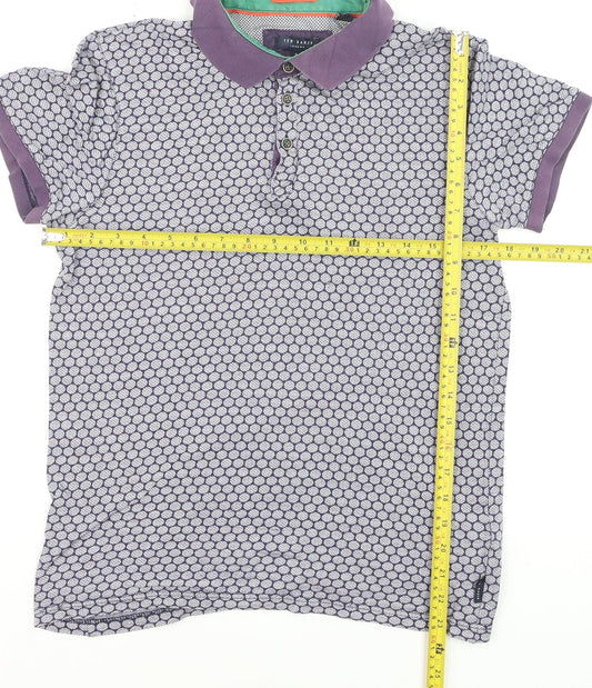 Ted Baker Men’s Purple Geometric Cotton Polo Shirt Size S
