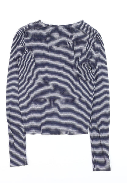 New Look Women's Blue Striped Lace Up Cropped T-Shirt Size 12