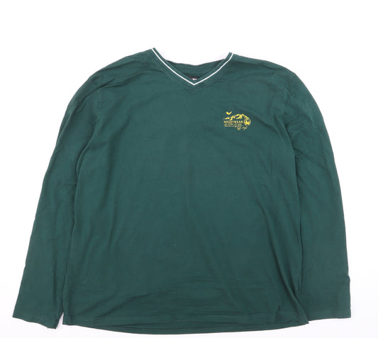 Atlas for Men Green Long Sleeve V-Neck Cotton T-Shirt 3XL Mens Casual Top
