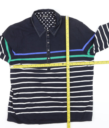 Gerry Weber Women's Blue Striped Polo Shirt Size 16 Cotton 3/4 Sleeve