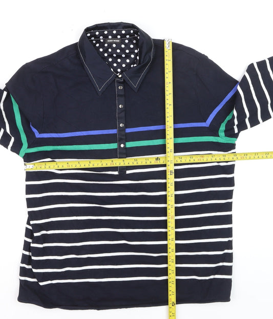 Gerry Weber Women's Blue Striped Polo Shirt Size 16 Cotton 3/4 Sleeve