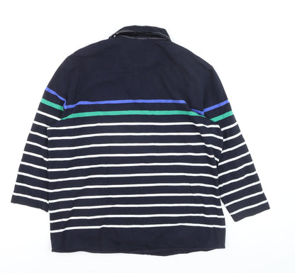 Gerry Weber Women's Blue Striped Polo Shirt Size 16 Cotton 3/4 Sleeve