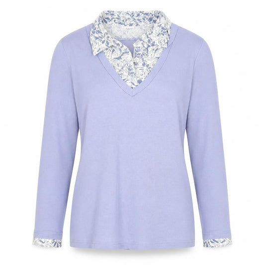 Damart Women’s Purple Long Sleeve V-Neck Button-Up Top Size 14/16