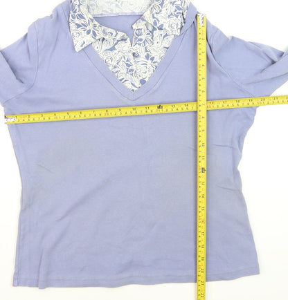 Damart Women’s Purple Long Sleeve V-Neck Button-Up Top Size 14/16