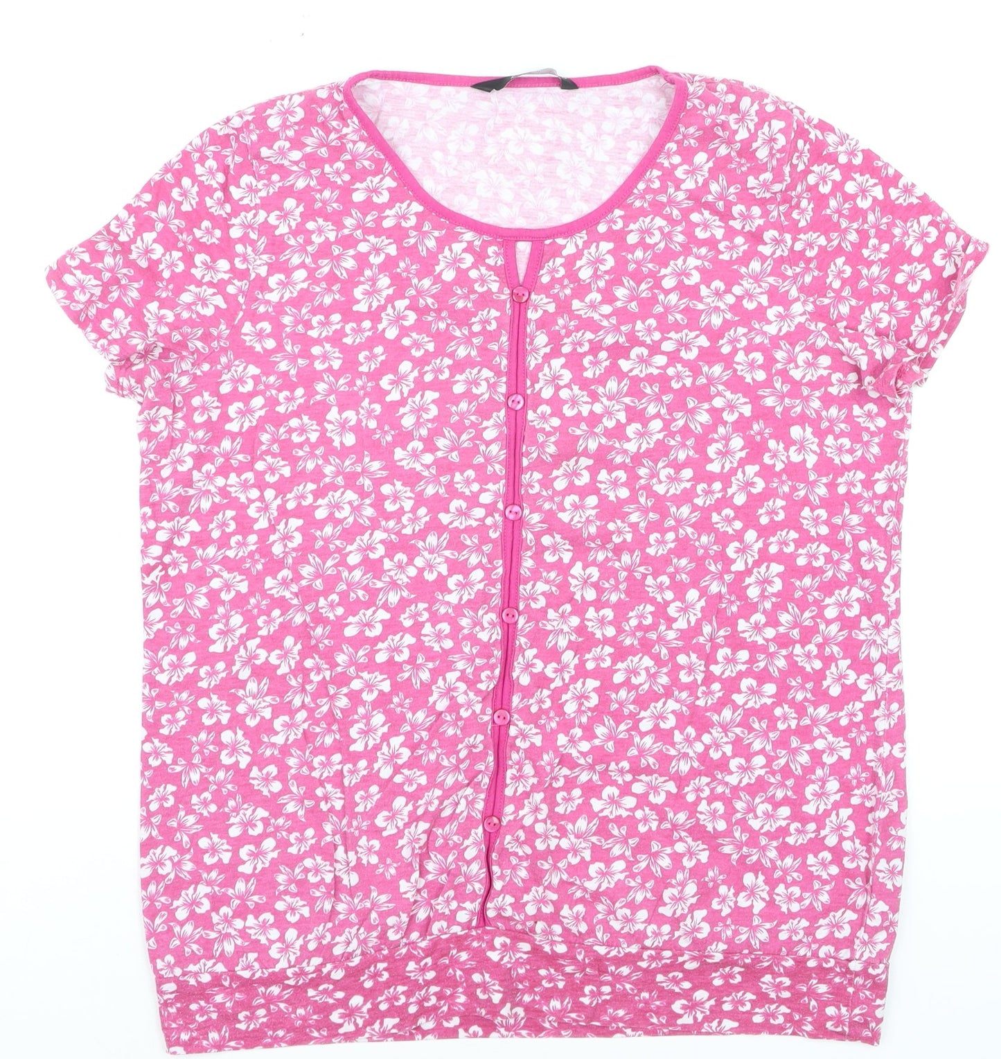 BM Casual Women's Pink Floral Button-Up Short Sleeve Top Size 14