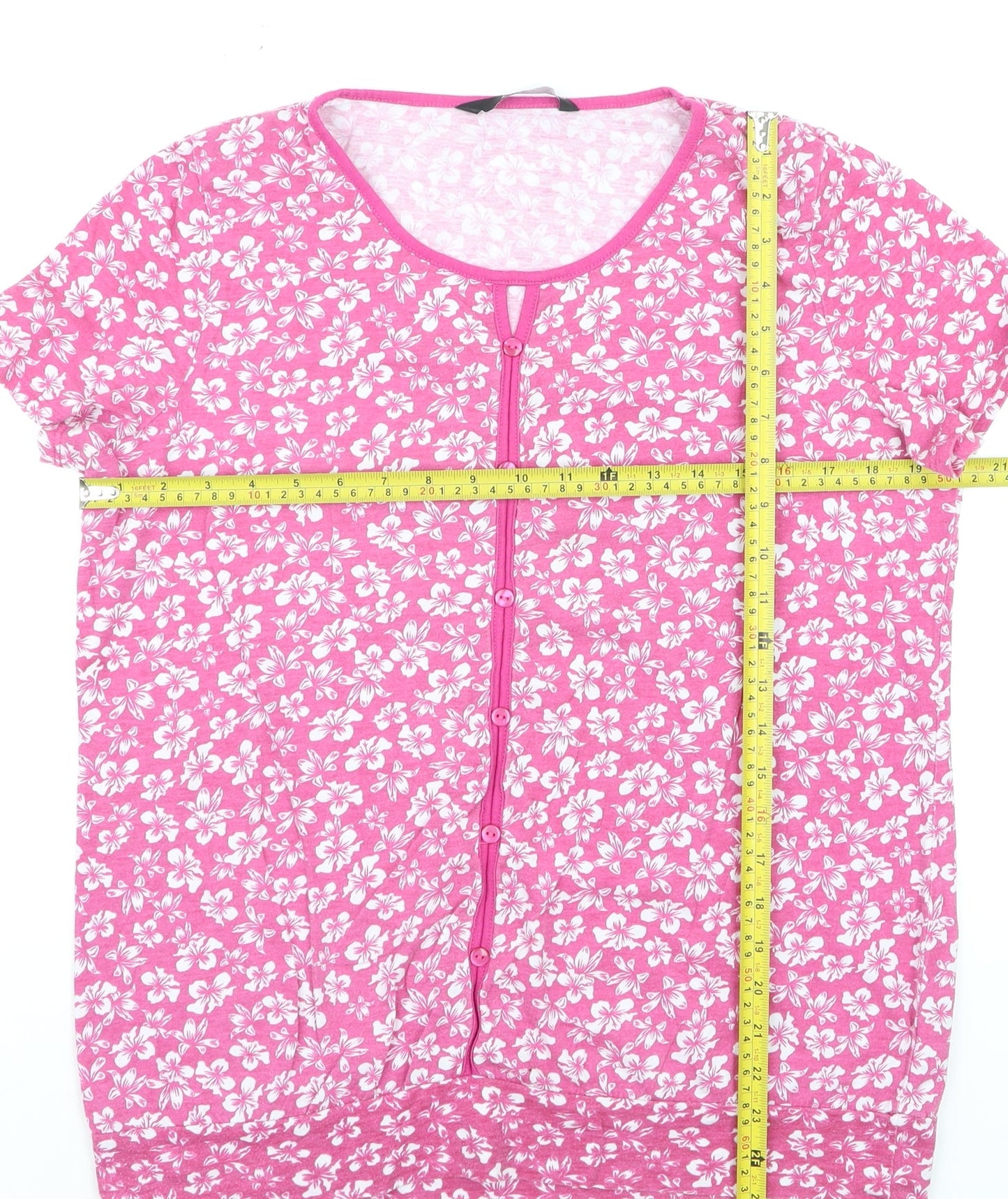 BM Casual Women's Pink Floral Button-Up Short Sleeve Top Size 14