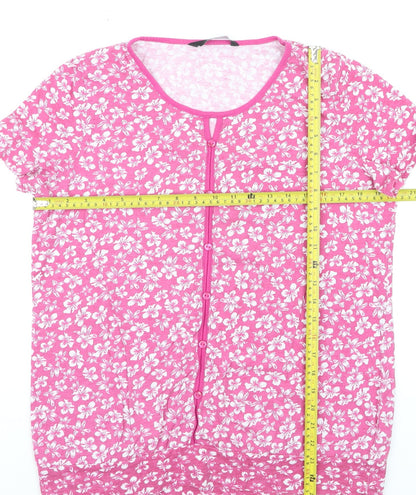 BM Casual Women's Pink Floral Button-Up Short Sleeve Top Size 14