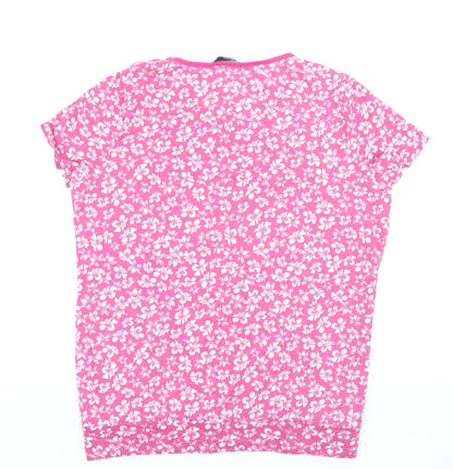 BM Casual Women's Pink Floral Button-Up Short Sleeve Top Size 14