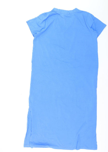 Kaffe Women Blue L T-Shirt Dress V-Neck Cotton Summer Casual