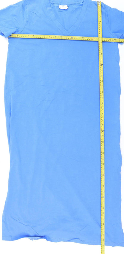 Kaffe Women Blue L T-Shirt Dress V-Neck Cotton Summer Casual