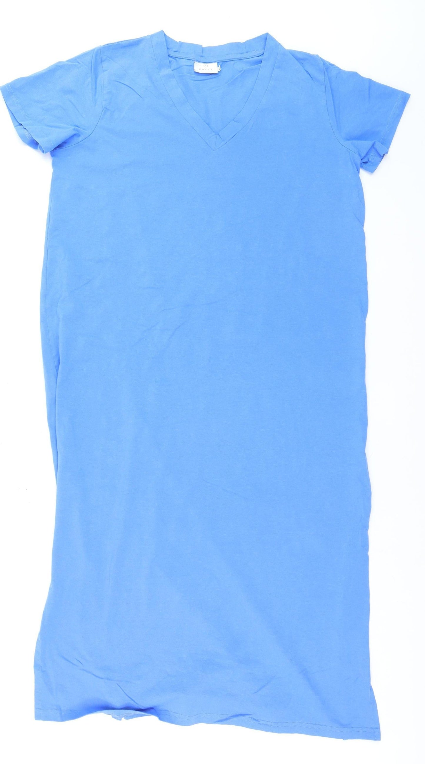 Kaffe Women Blue L T-Shirt Dress V-Neck Cotton Summer Casual