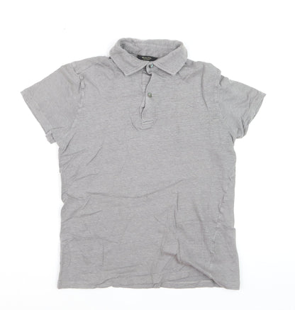 Massimo Dutti Boys Grey Linen Blend Short Sleeve Polo Shirt Size S