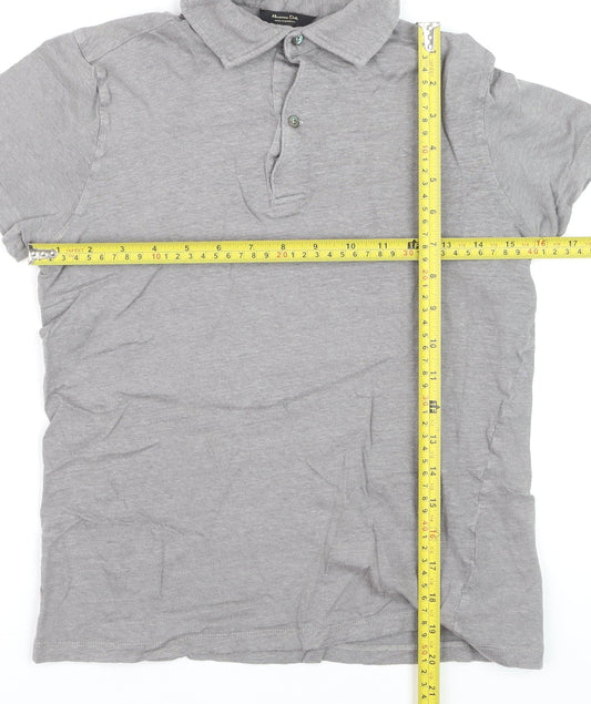 Massimo Dutti Boys Grey Linen Blend Short Sleeve Polo Shirt Size S