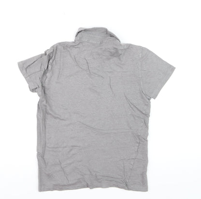 Massimo Dutti Boys Grey Linen Blend Short Sleeve Polo Shirt Size S