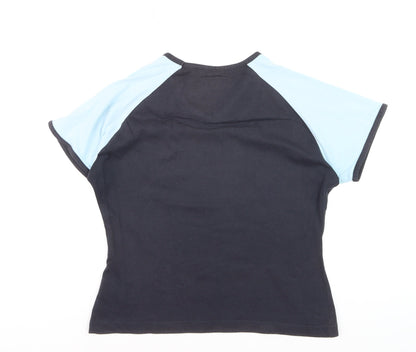 Reebok Women Black Blue V-Neck Short Sleeve Active T-Shirt M