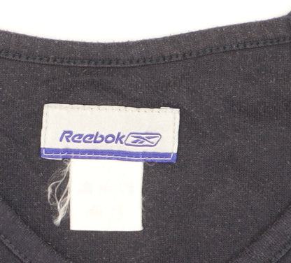 Reebok Women Black Blue V-Neck Short Sleeve Active T-Shirt M