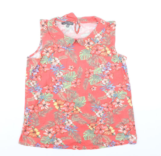 Laura Ashley Women's Red Floral Cotton Sleeveless Tunic Blouse Size 12