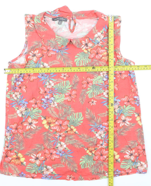 Laura Ashley Women's Red Floral Cotton Sleeveless Tunic Blouse Size 12
