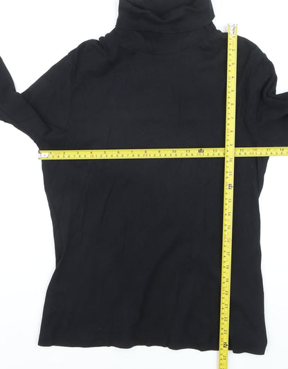 M&Co Women’s Black Cotton Roll Neck Long Sleeve Pullover Jumper Size 16